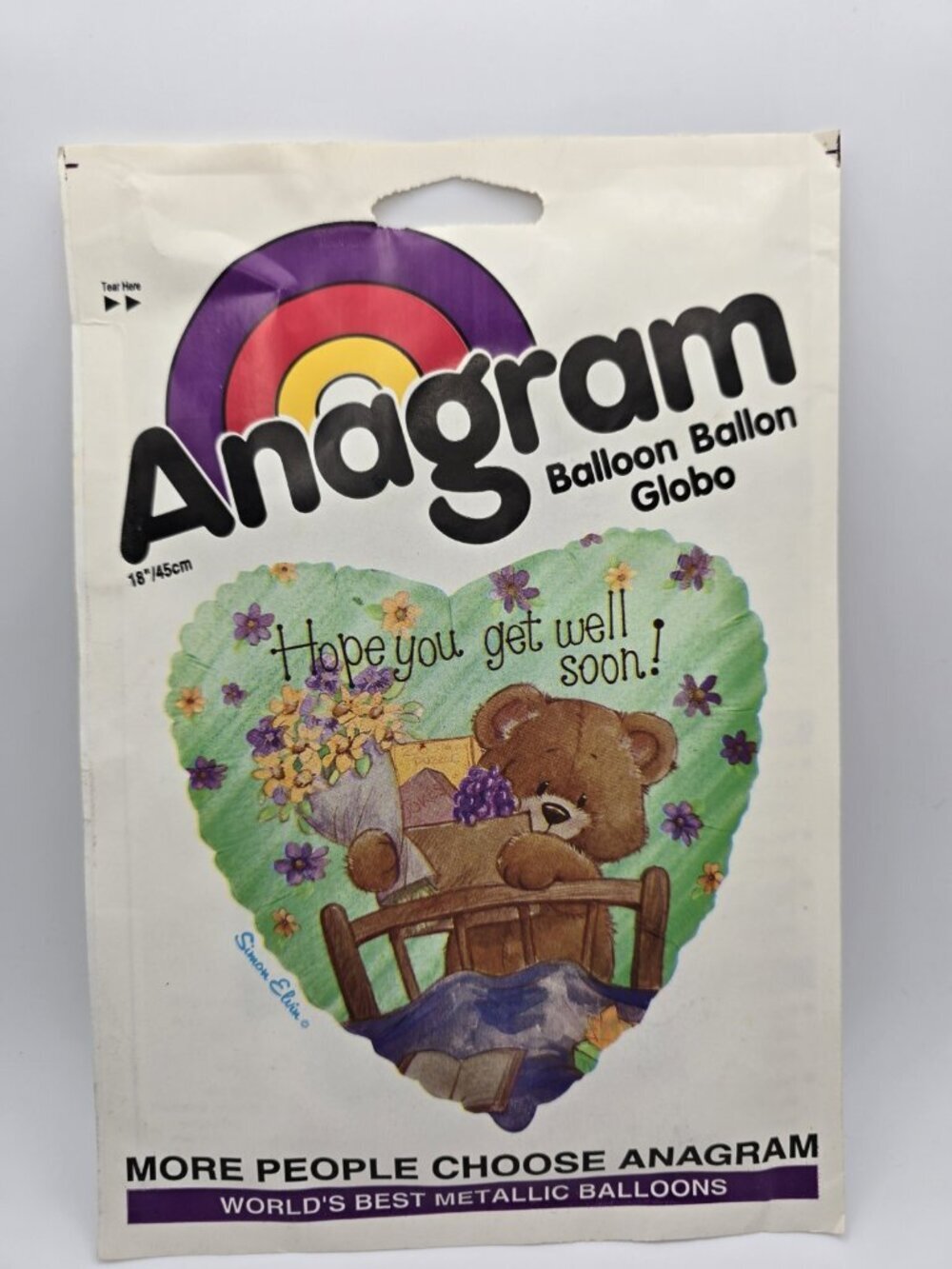 Anagram Vintage "Hope You Get Well Soon" Metallic Helium Balloon 1990s  Heart